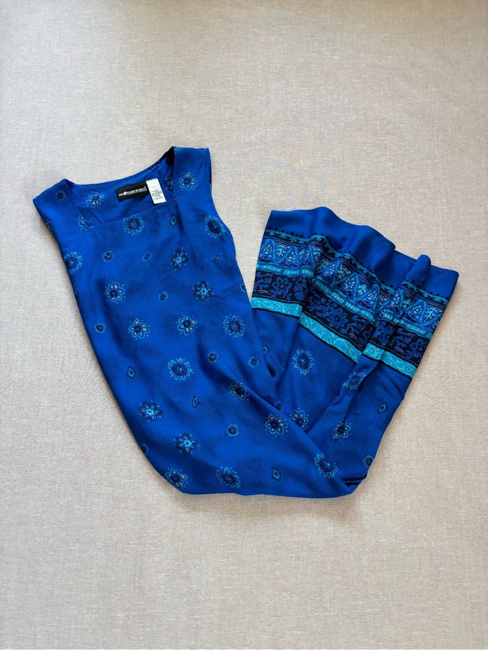 Sag Harbor vintage 90s blue patterned shift dress maxi dress.